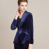 Blue Velvet Pleated Tibetan Asymmetric Skirt Suit - FashionByTeresa
